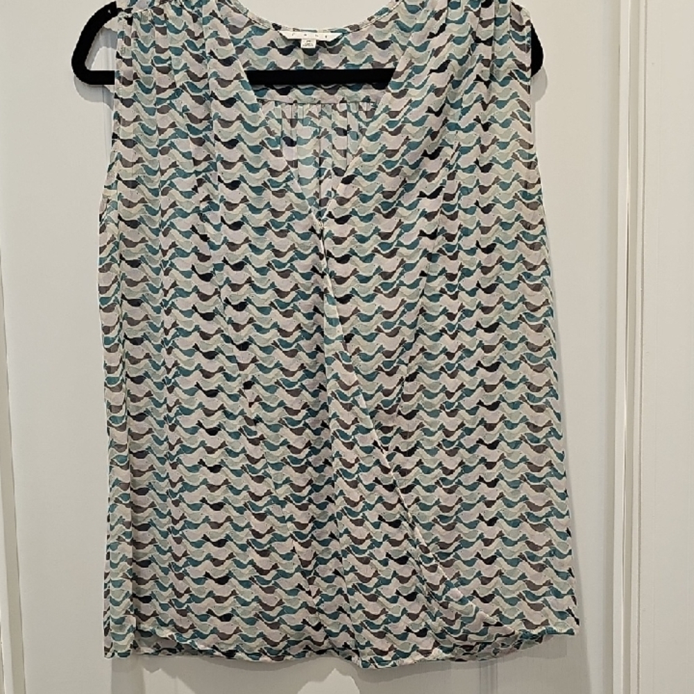 CAbi Blue and White Patterned Blouse